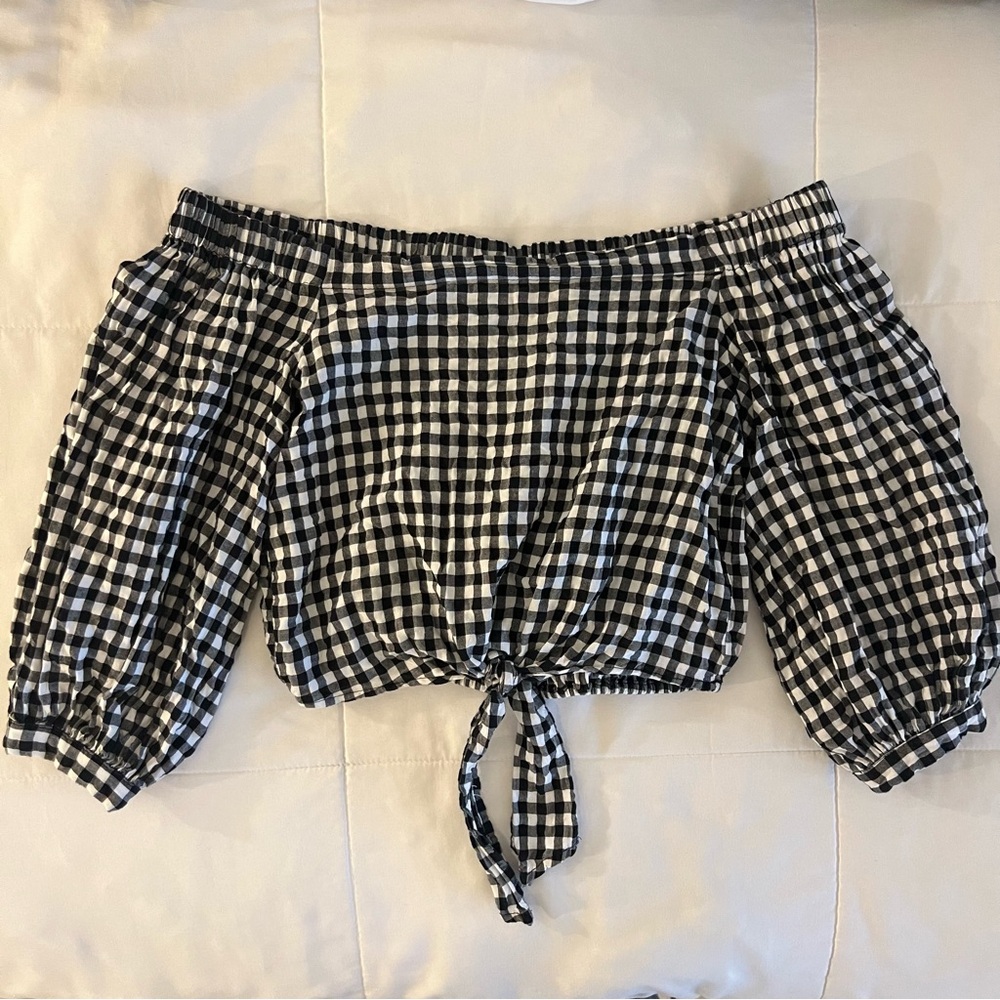 Forever 21 Black and White Gingham Off-Shoulder Top